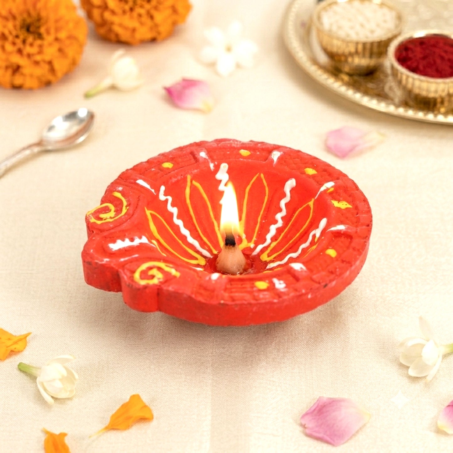 Uphakaro Premium Golden Peacock Basket Raksha Bandhan Gift Hamper with Bhaiya Bhabhi Rakhi Set, Decorative Cow Roli Chawal Holder, Clay Diya & Greeting Card | Festive Rakhi Gift Combo