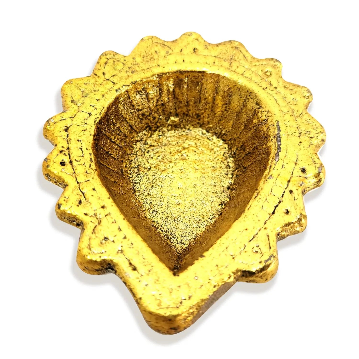 Top view of brass aarti lamp designed for multiple wicks
