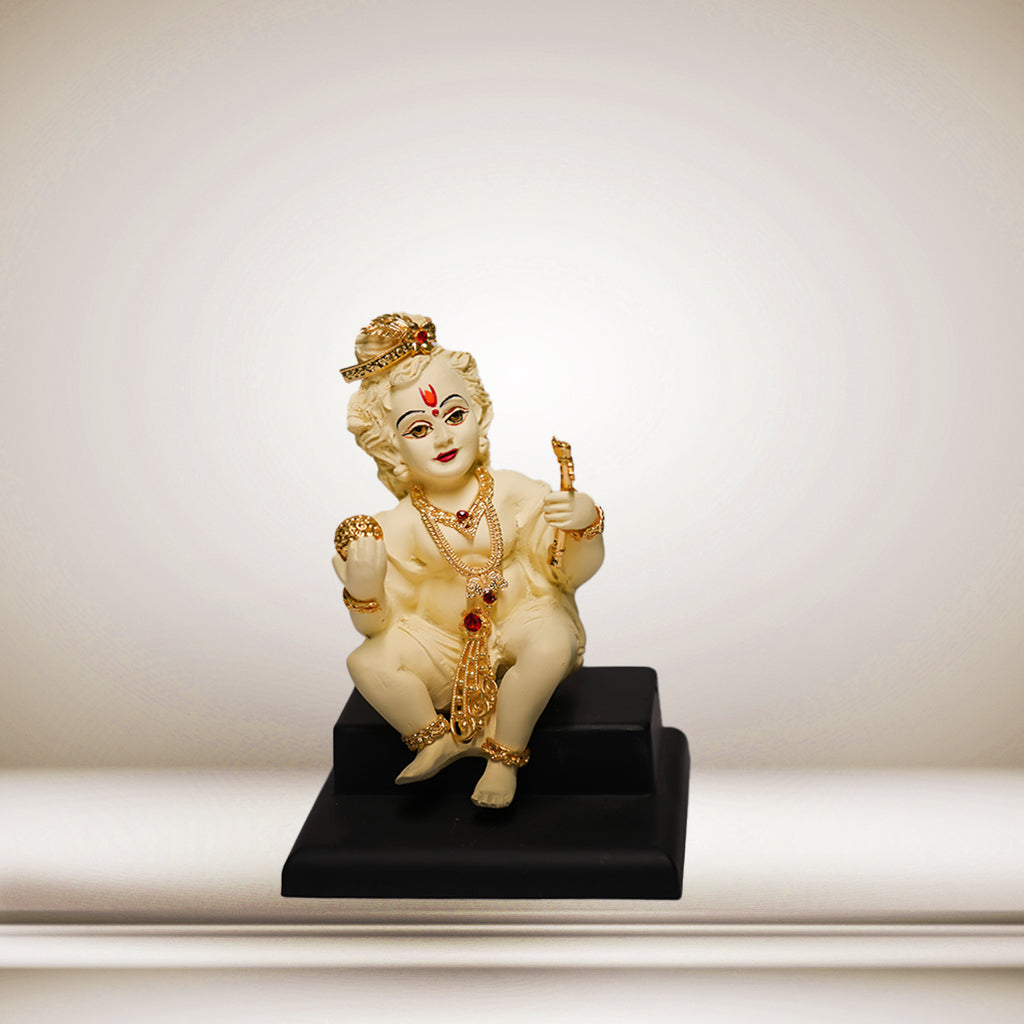 Natkhat Gold Plated Laddoo Gopal with Flute By Upharkaro