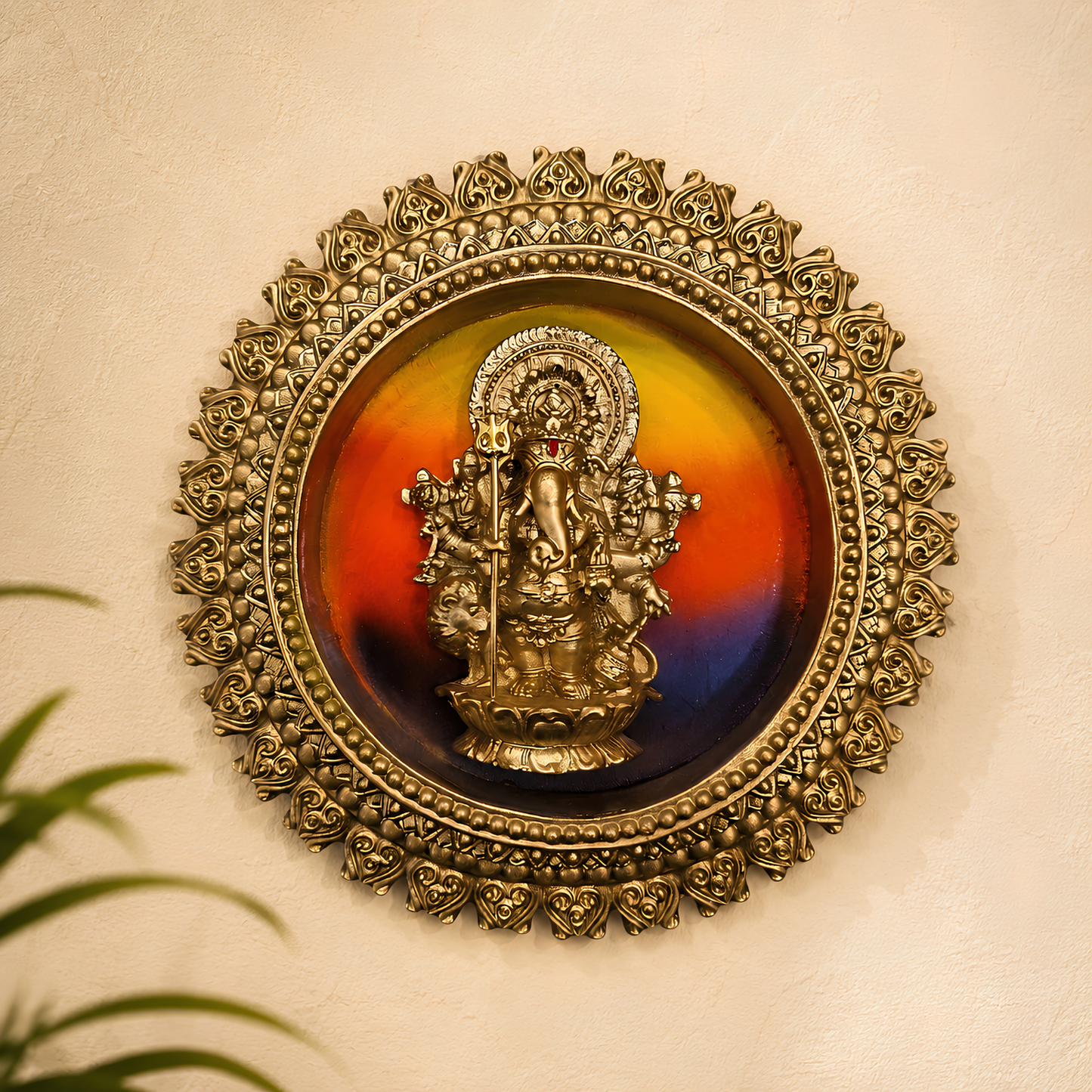 Buy Golden Round Shubha Drishti Ganapathy/Ganesha (7 x 7 Inch) Wall Hanging – Spiritual Ganesha Wall Decor for Home, Office, Mandir & Festive Gifting by Upharkaro