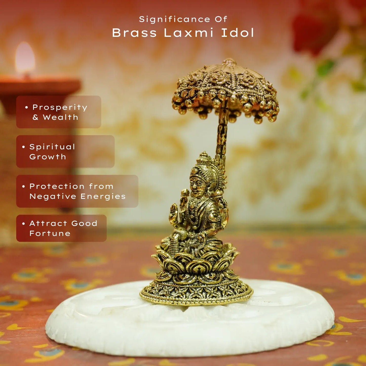 Upharkaro Brass Goddess Lakshmi Idol with Umbrella 6.5 cm Mini Laxmi Mata Murti Sitting on Lotus for Home Temple Office Desk & Car Dashboard Upharkaro