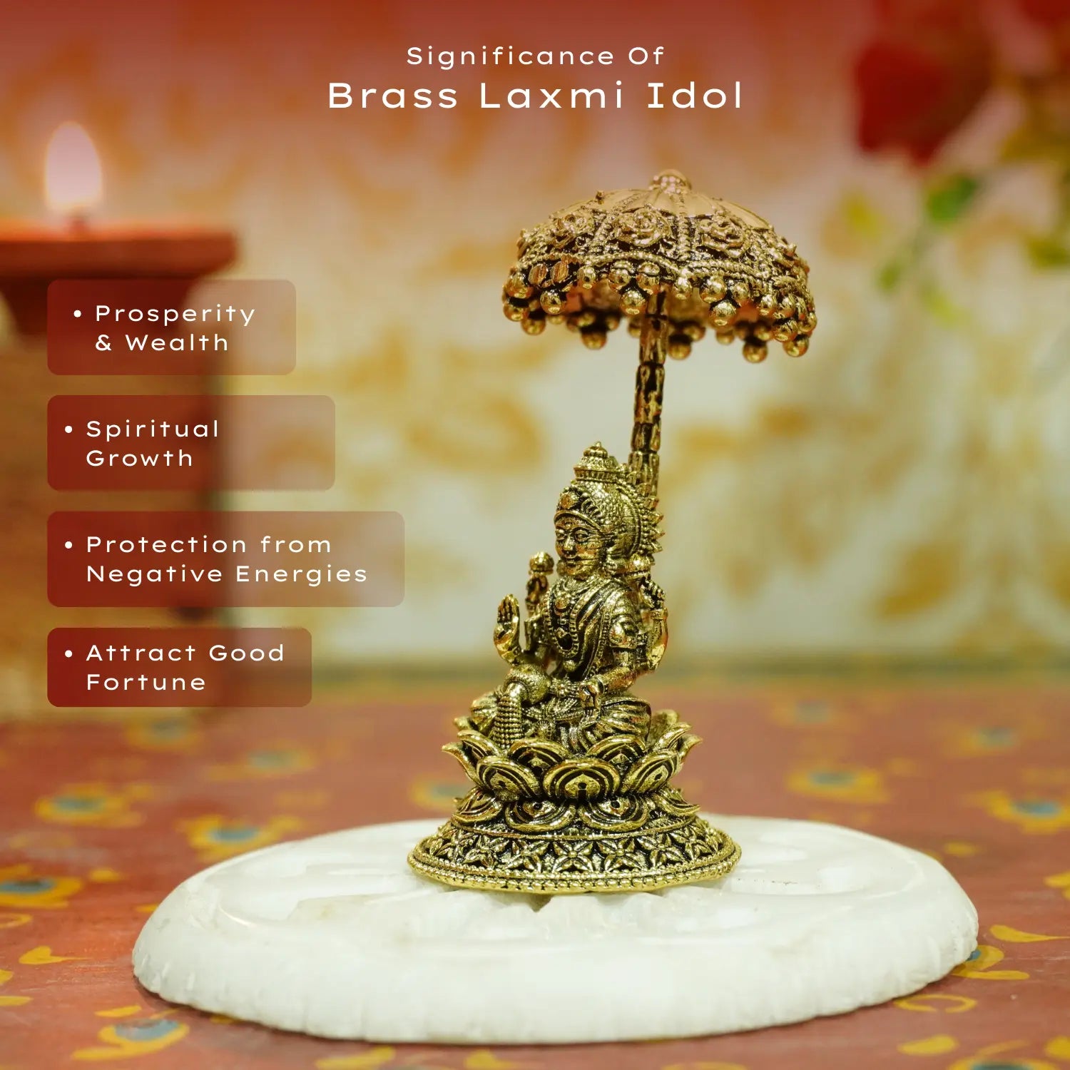 Upharkaro Brass Goddess Lakshmi Idol with Umbrella 6.5 cm Mini Laxmi Mata Murti Sitting on Lotus for Home Temple Office Desk & Car Dashboard Upharkaro
