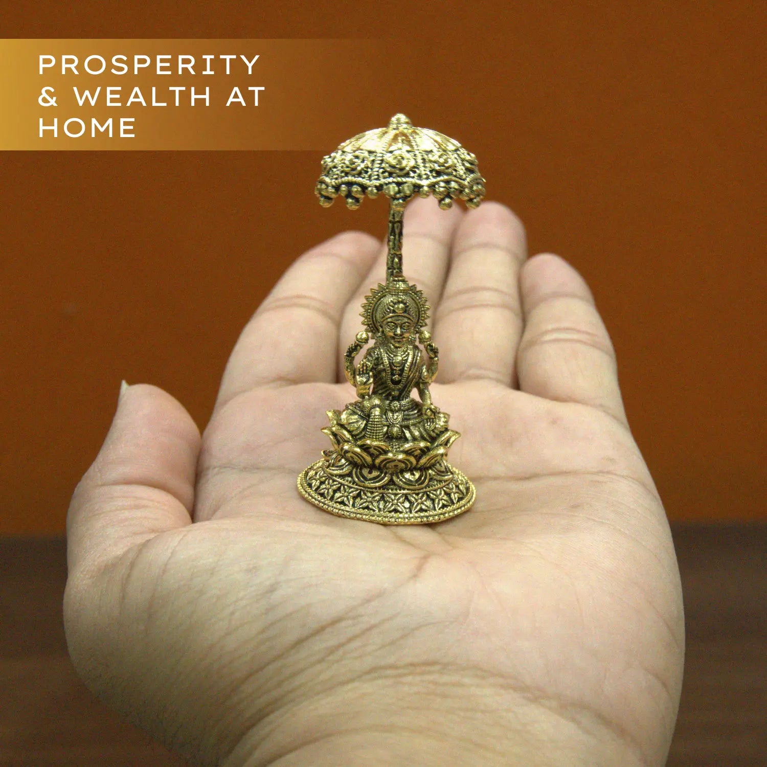 Upharkaro Brass Goddess Lakshmi Idol with Umbrella 6.5 cm Mini Laxmi Mata Murti Sitting on Lotus for Home Temple Office Desk & Car Dashboard Upharkaro