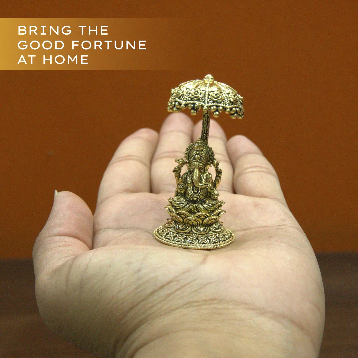 Upharkaro Brass Lord Ganesha Idol with Umbrella 6.5 cm Mini Ganpati Bappa Murti Sitting on Lotus for Home Temple Office Desk & Car Dashboard Upharkaro