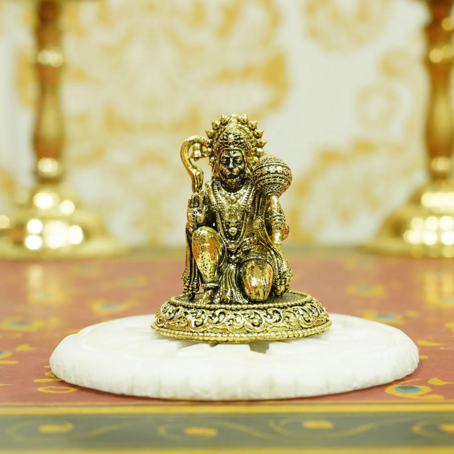 Upharkaro Brass Lord Hanuman Idol 4.5 cm Mini Bajrangbali Statue in Blessing Posture for Home Temple Car Dashboard & Office Desk Upharkaro