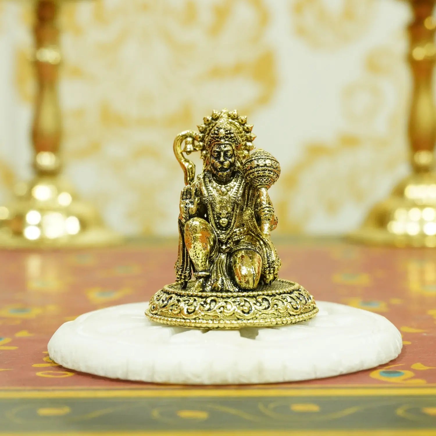 Upharkaro Brass Lord Hanuman Idol 4.5 cm Mini Bajrangbali Statue in Blessing Posture for Home Temple Car Dashboard & Office Desk Upharkaro