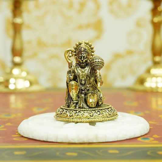 Upharkaro Brass Lord Hanuman Idol 4.5 cm Mini Bajrangbali Statue in Blessing Posture for Home Temple Car Dashboard & Office Desk Upharkaro