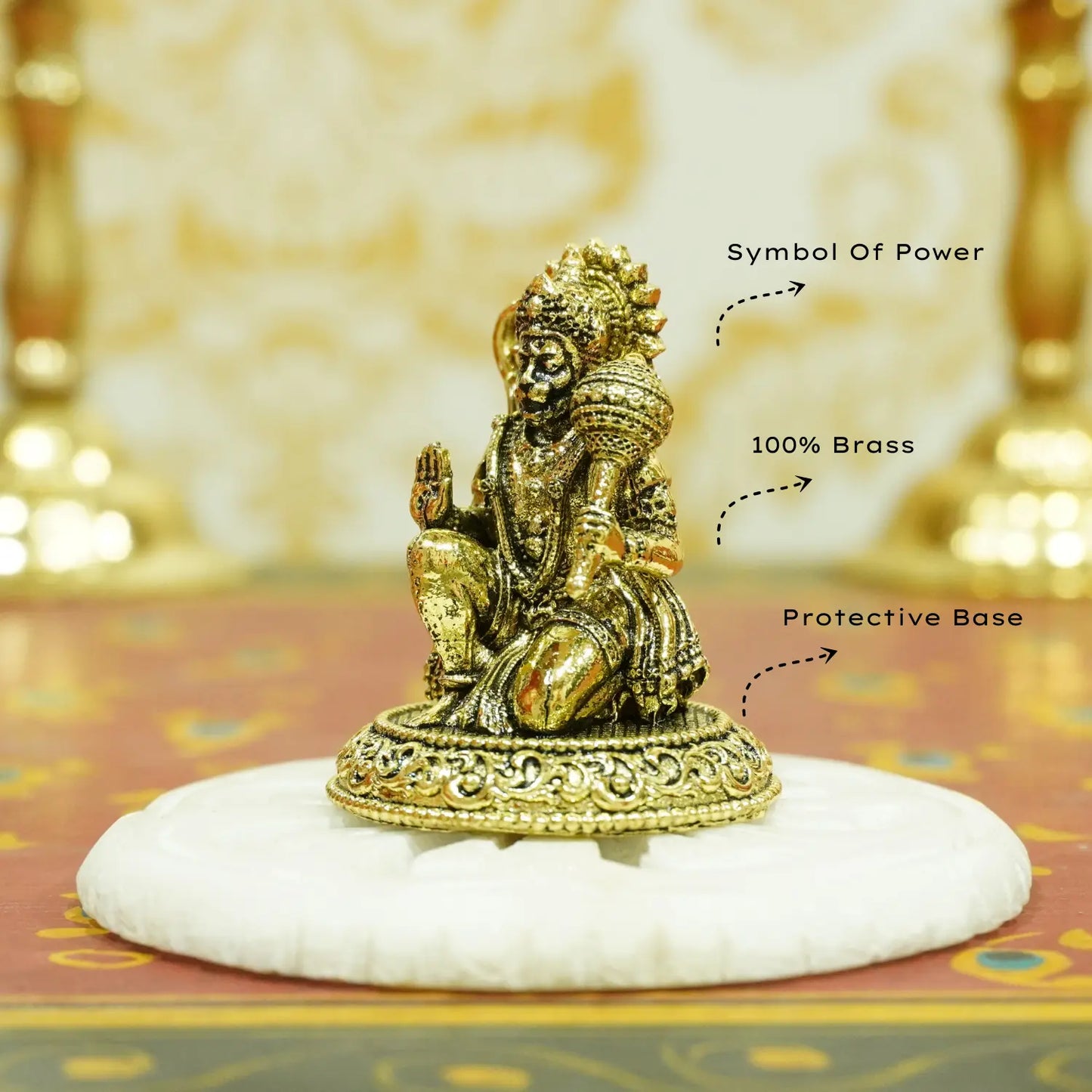 Upharkaro Brass Lord Hanuman Idol 4.5 cm Mini Bajrangbali Statue in Blessing Posture for Home Temple Car Dashboard & Office Desk Upharkaro