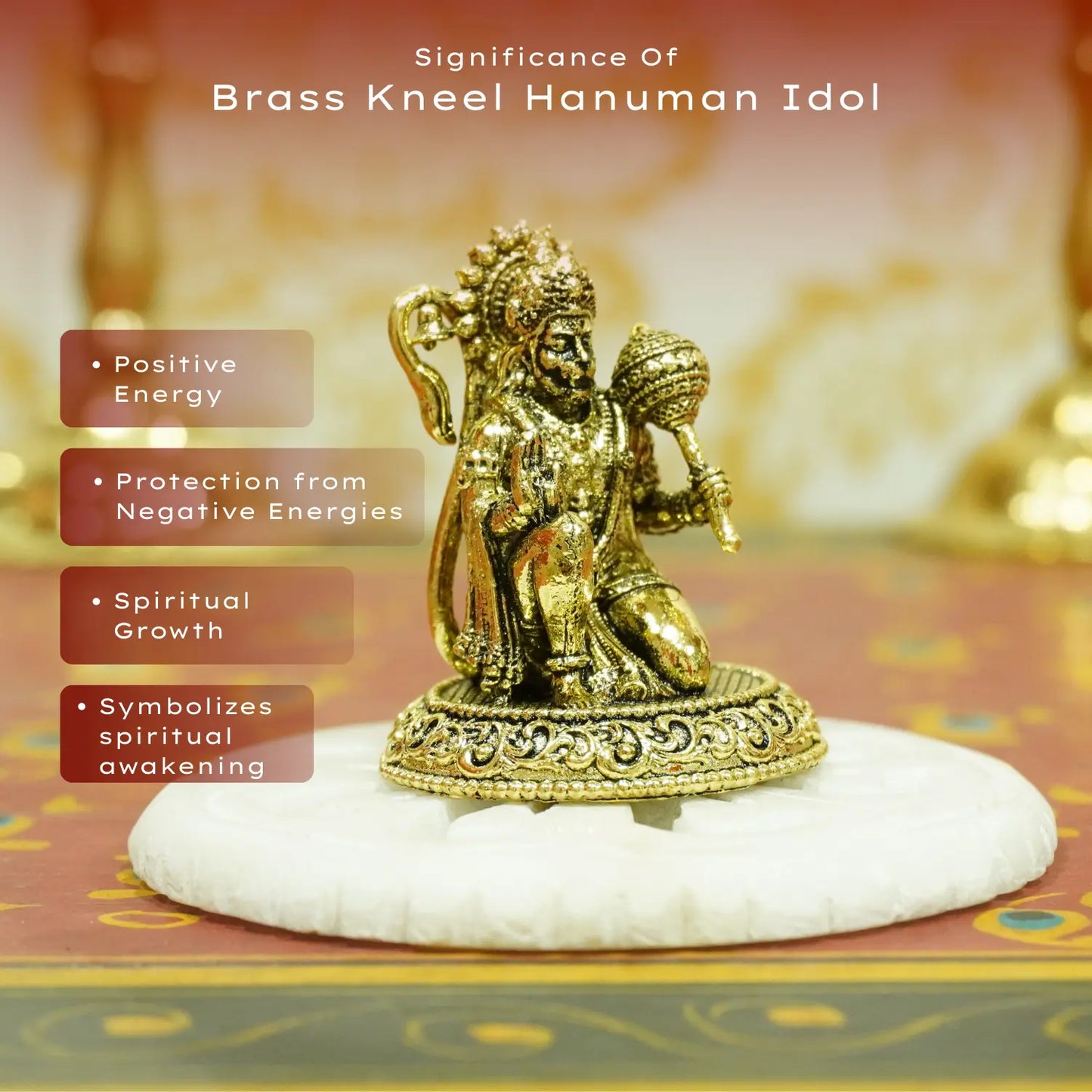 Upharkaro Brass Lord Hanuman Idol 4.5 cm Mini Bajrangbali Statue in Blessing Posture for Home Temple Car Dashboard & Office Desk Upharkaro