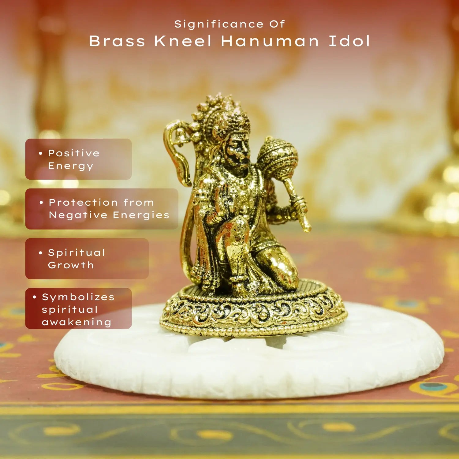 Upharkaro Brass Lord Hanuman Idol 4.5 cm Mini Bajrangbali Statue in Blessing Posture for Home Temple Car Dashboard & Office Desk Upharkaro