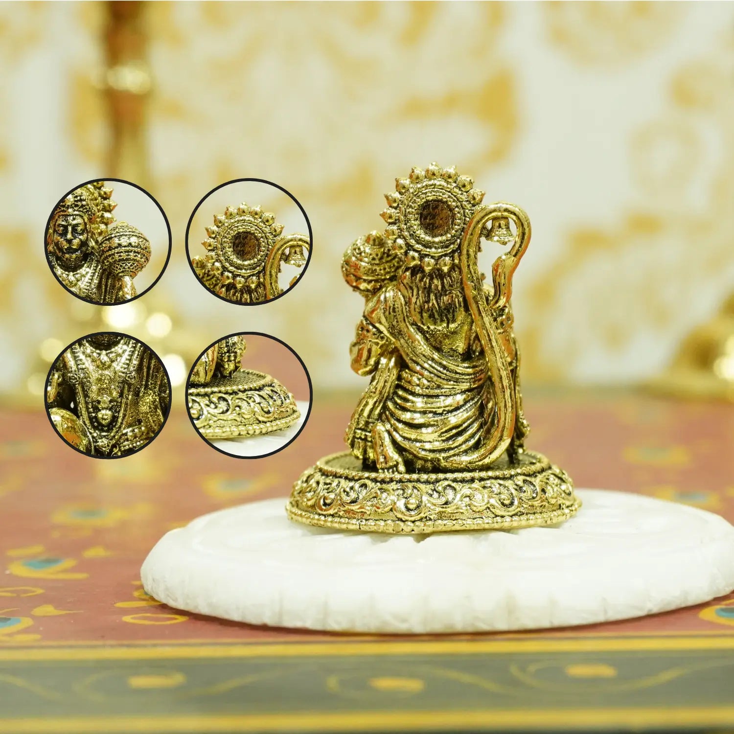 Upharkaro Brass Lord Hanuman Idol 4.5 cm Mini Bajrangbali Statue in Blessing Posture for Home Temple Car Dashboard & Office Desk Upharkaro