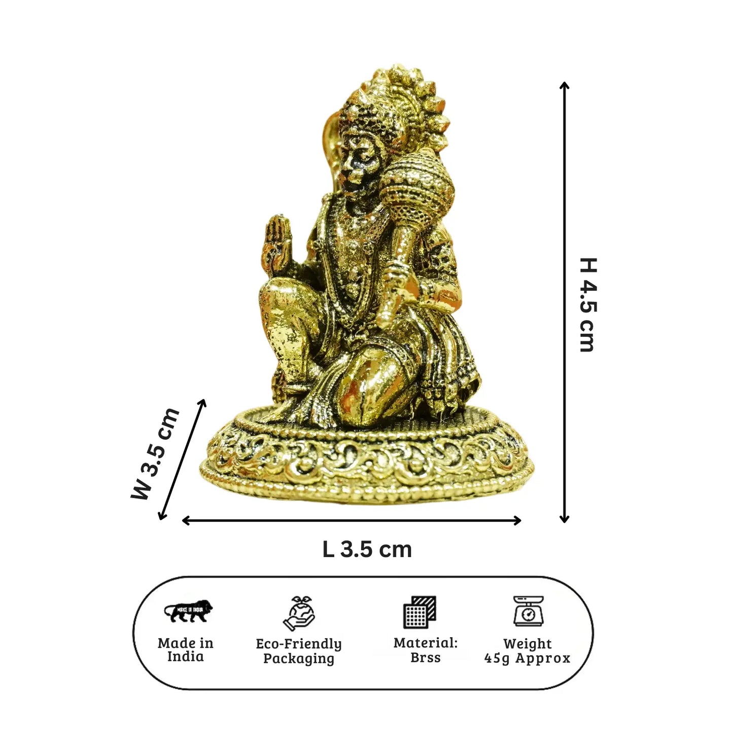 Upharkaro Brass Lord Hanuman Idol 4.5 cm Mini Bajrangbali Statue in Blessing Posture for Home Temple Car Dashboard & Office Desk Upharkaro