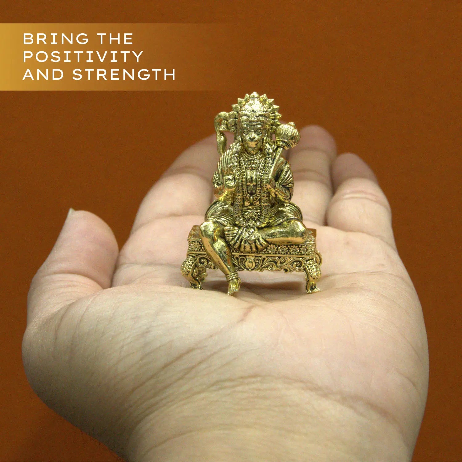 Upharkaro Brass Lord Hanuman Idol 5 cm Mini Bajrangbali Statue Sitting with Gada on Decorative Chowki for Home Temple Car Dashboard & Office Desk Upharkaro