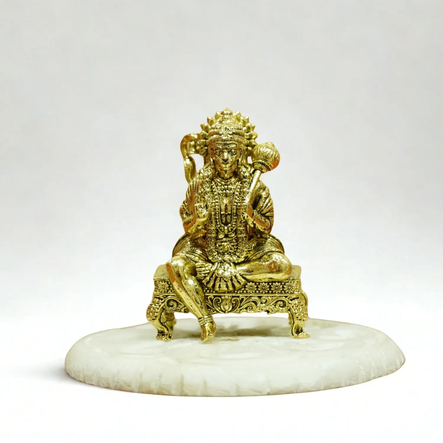 Upharkaro Brass Lord Hanuman Idol 5 cm Mini Bajrangbali Statue Sitting with Gada on Decorative Chowki for Home Temple Car Dashboard & Office Desk Upharkaro