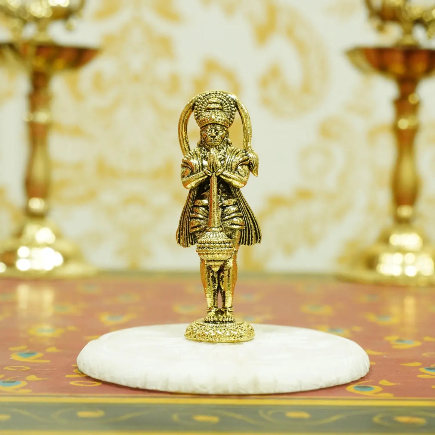 Upharkaro Brass Lord Hanuman Idol 6.5 cm Mini Bajrangbali Murti with Gada for Home Temple Car Dashboard & Office Desk Upharkaro