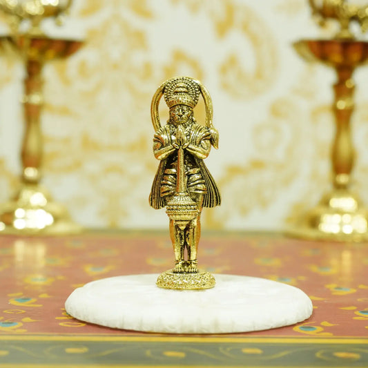 Upharkaro Brass Lord Hanuman Idol 6.5 cm Mini Bajrangbali Murti with Gada for Home Temple Car Dashboard & Office Desk Upharkaro