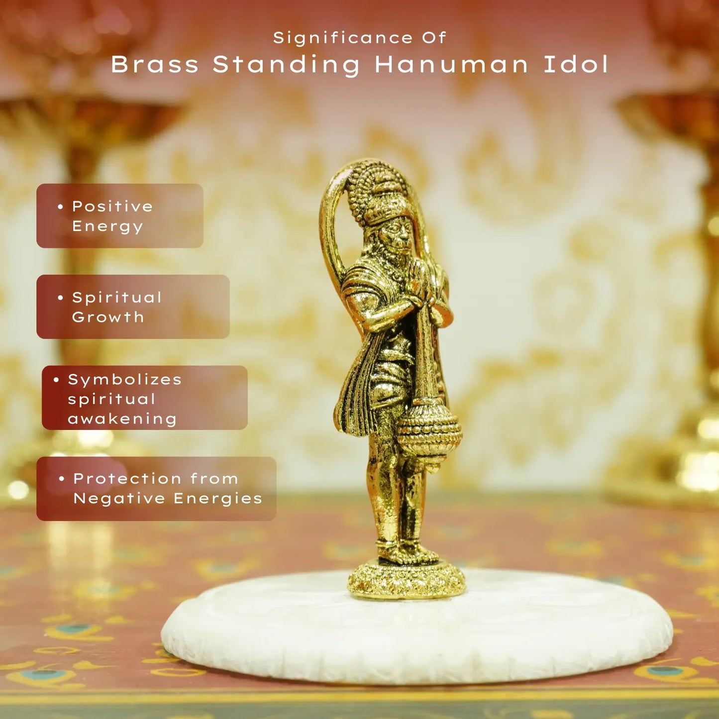 Upharkaro Brass Lord Hanuman Idol 6.5 cm Mini Bajrangbali Murti with Gada for Home Temple Car Dashboard & Office Desk Upharkaro