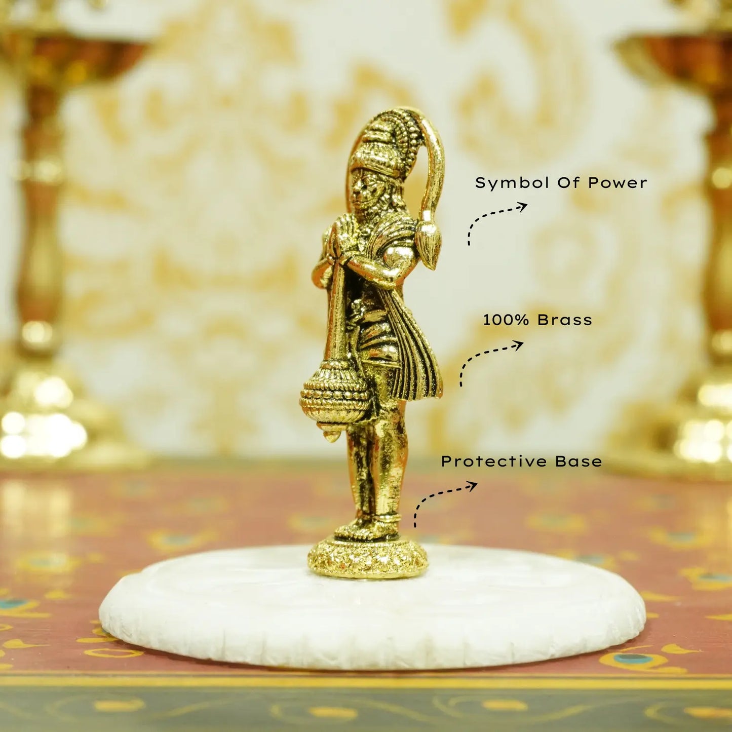 Upharkaro Brass Lord Hanuman Idol 6.5 cm Mini Bajrangbali Murti with Gada for Home Temple Car Dashboard & Office Desk Upharkaro