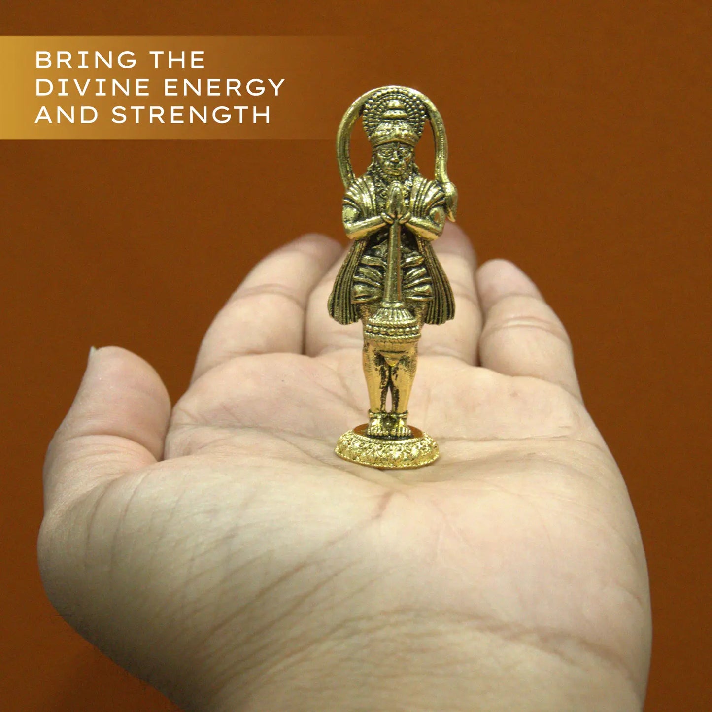 Upharkaro Brass Lord Hanuman Idol 6.5 cm Mini Bajrangbali Murti with Gada for Home Temple Car Dashboard & Office Desk Upharkaro