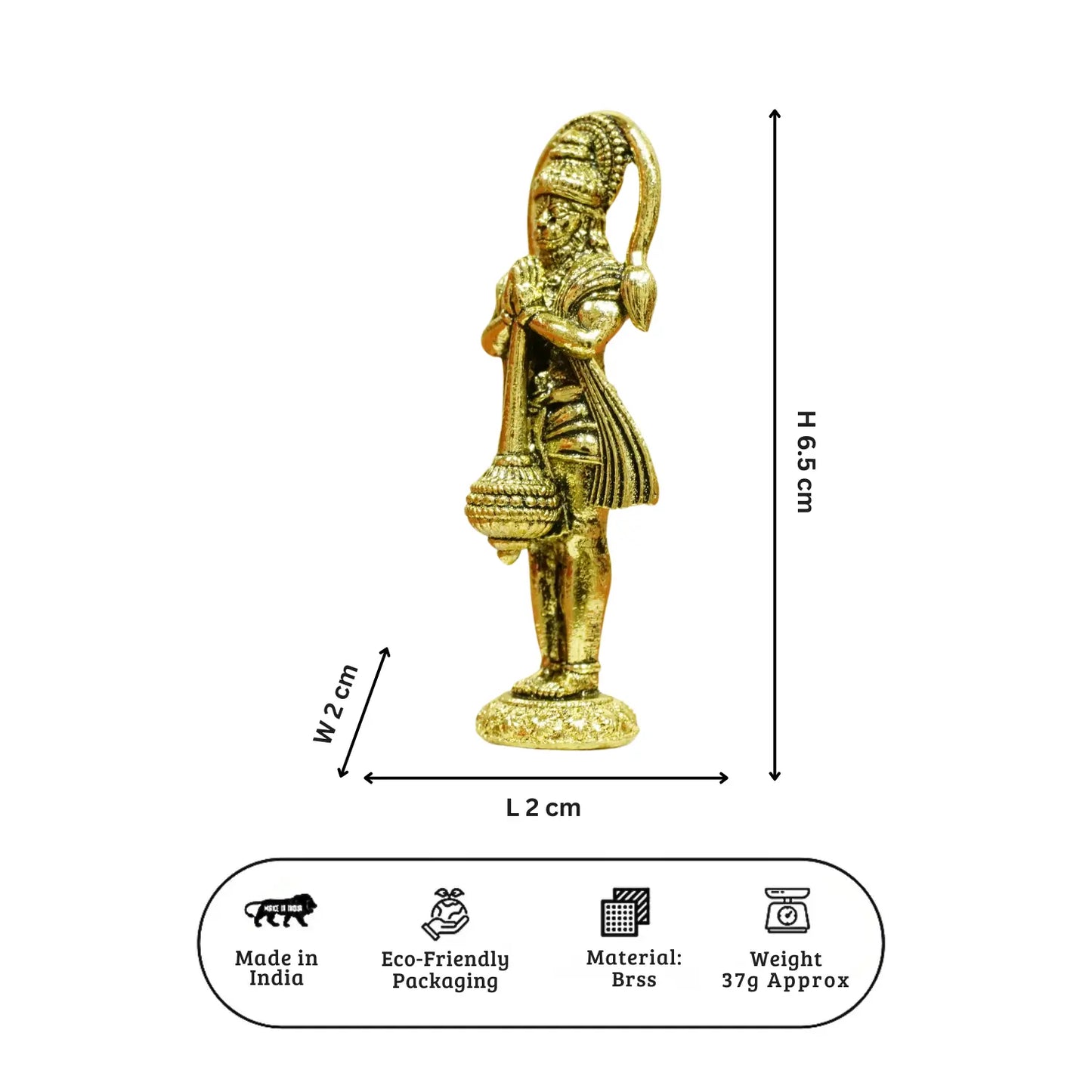 Upharkaro Brass Lord Hanuman Idol 6.5 cm Mini Bajrangbali Murti with Gada for Home Temple Car Dashboard & Office Desk Upharkaro