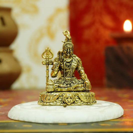Upharkaro Brass Lord Shiva Idol 4.5 cm | Mini Mahadev Murti with Trishul | Small Pooja Idol for Home Temple, Office Desk & Car Dashboard Upharkaro