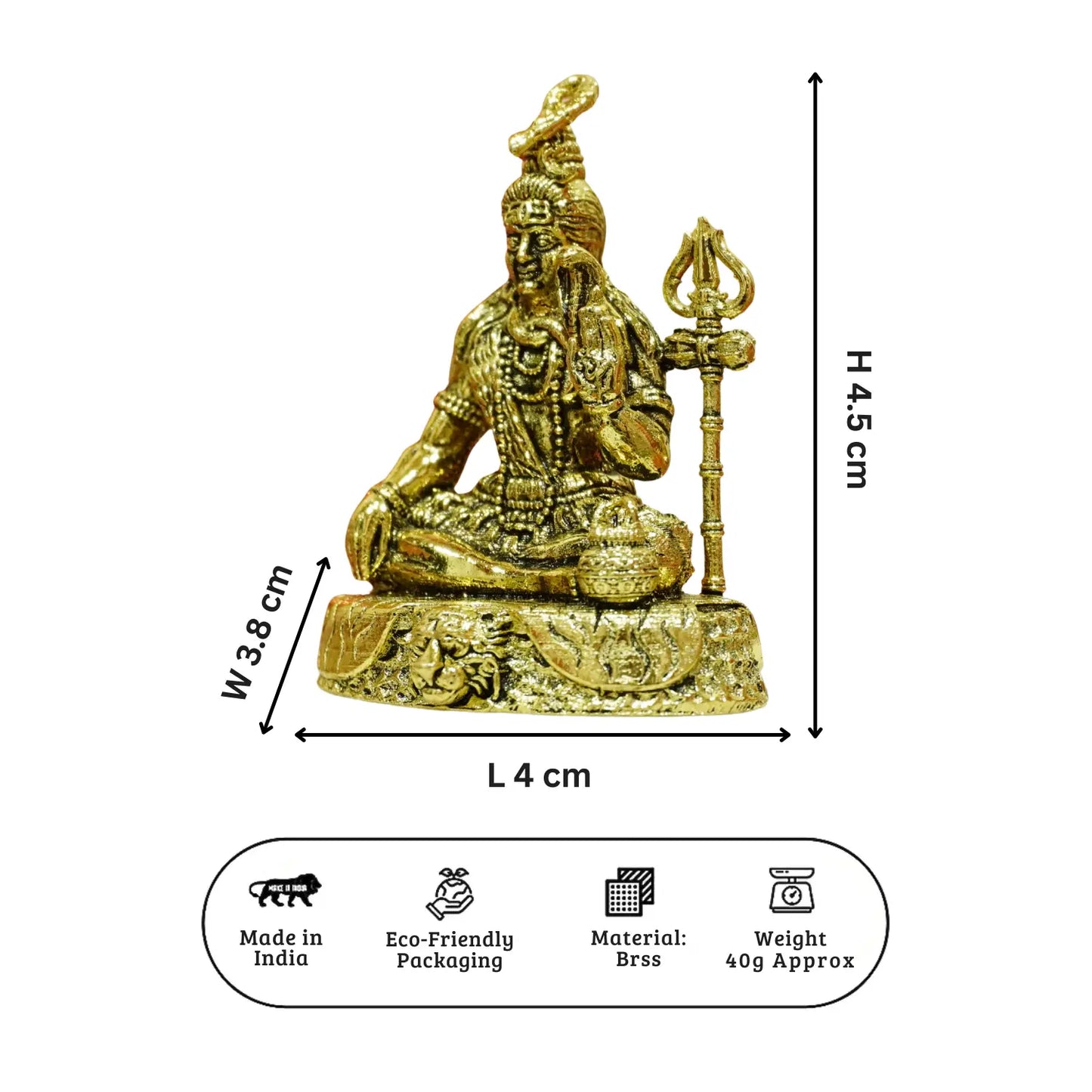 Upharkaro Brass Lord Shiva Idol 4.5 cm | Mini Mahadev Murti with Trishul | Small Pooja Idol for Home Temple, Office Desk & Car Dashboard Upharkaro