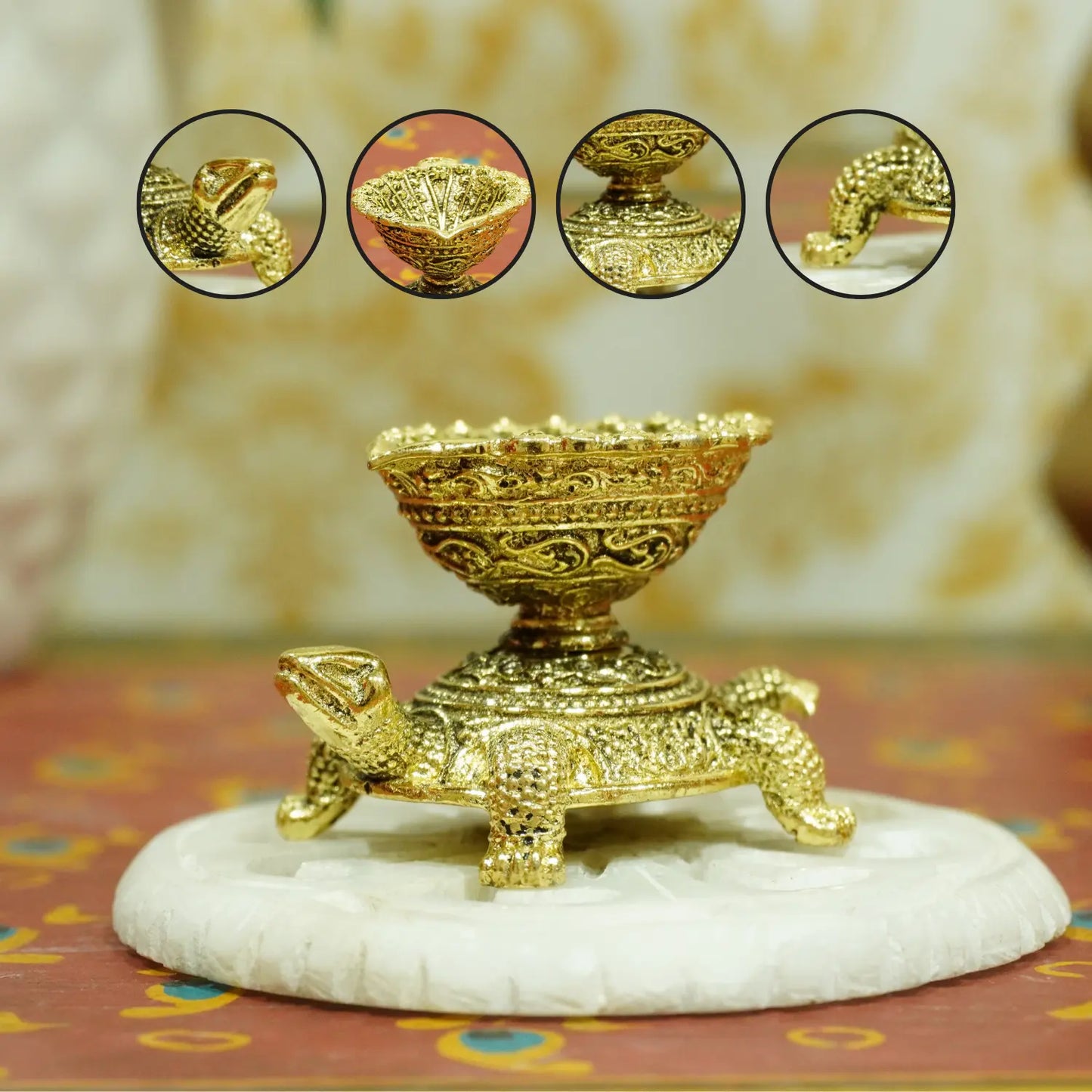 Upharkaro Brass Tortoise Idol 5 cm Mini Kachua Vastu Feng Shui Statue for Wealth Prosperity Home Temple Office Desk Decor Upharkaro