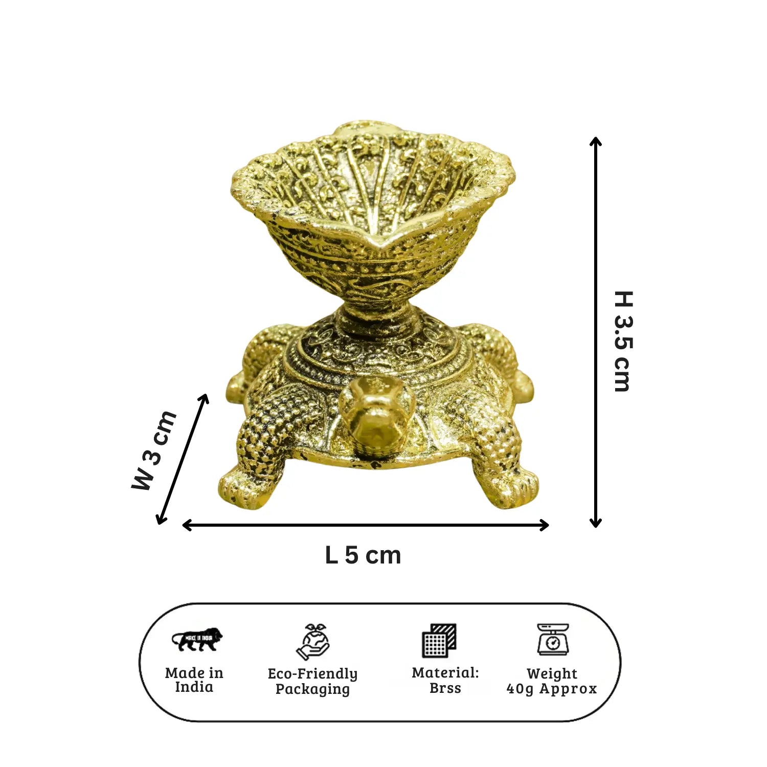 Upharkaro Brass Tortoise Idol 5 cm Mini Kachua Vastu Feng Shui Statue for Wealth Prosperity Home Temple Office Desk Decor Upharkaro