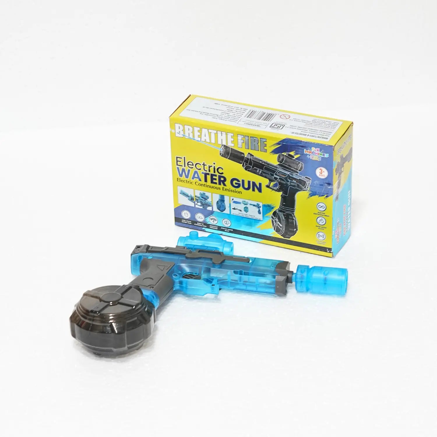 Electric water gun with packaging on a white background