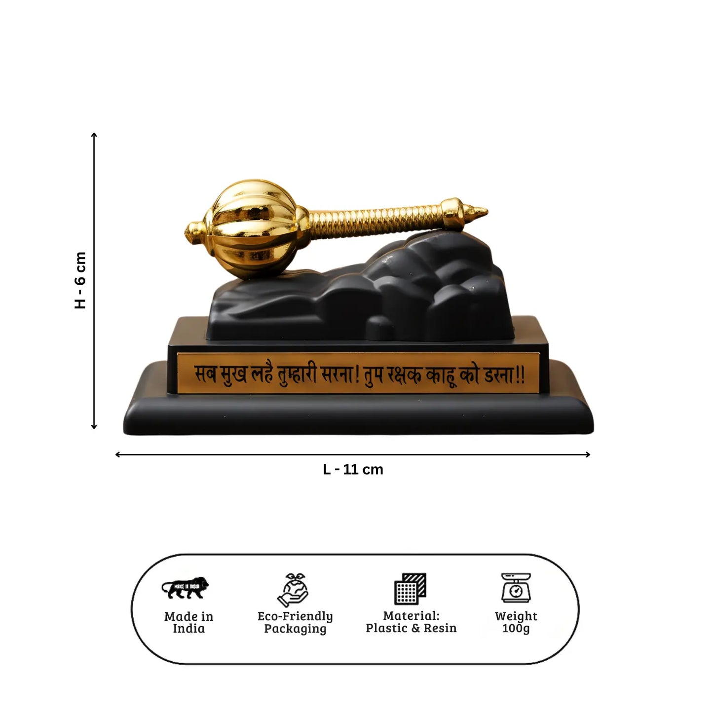 Decorative item with dimensions and material details on a white background