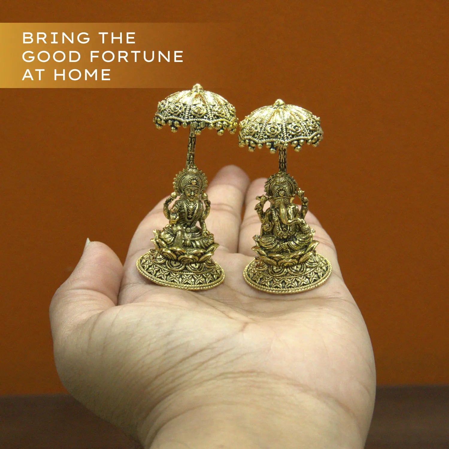 Upharkaro Handcrafted Brass Lakshmi Ganesha Idol Set with Decorative Umbrella Gold Finish Laxmi Ganesh Murti for Home Mandir Diwali Pooja & Spiritual Gift Upharkaro