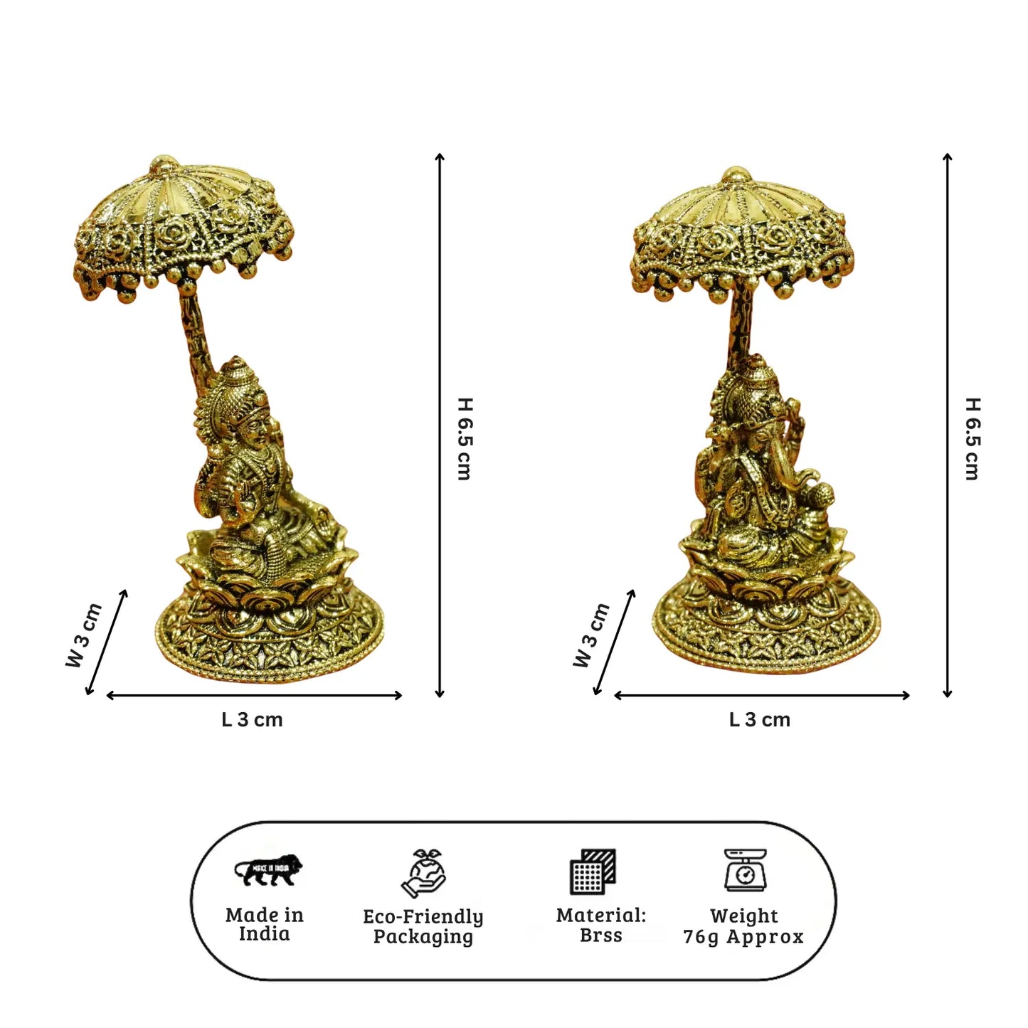 Upharkaro Handcrafted Brass Lakshmi Ganesha Idol Set with Decorative Umbrella Gold Finish Laxmi Ganesh Murti for Home Mandir Diwali Pooja & Spiritual Gift Upharkaro