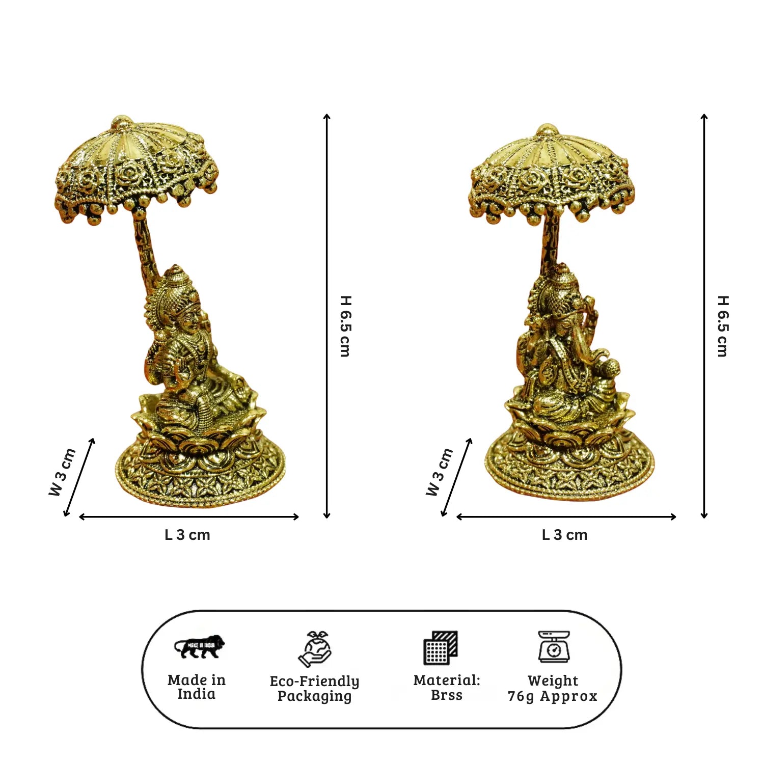 Upharkaro Handcrafted Brass Lakshmi Ganesha Idol Set with Decorative Umbrella Gold Finish Laxmi Ganesh Murti for Home Mandir Diwali Pooja & Spiritual Gift Upharkaro