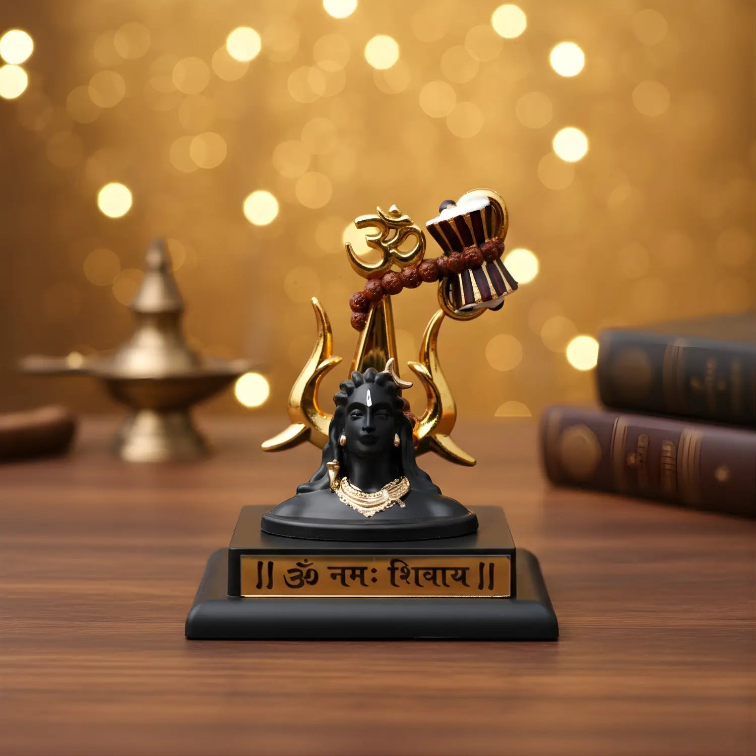 Upharkaro Lord Adiyogi Shiv Murti with Trishul Damru – Premium Black & Gold Shiva Idol for Home Decor, Car Dashboard & Office By Upharkaro