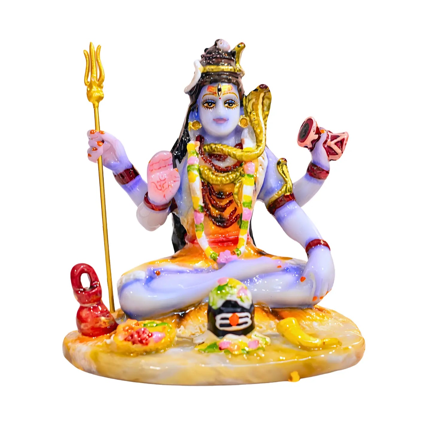 Colorful statue of a deity on a white background