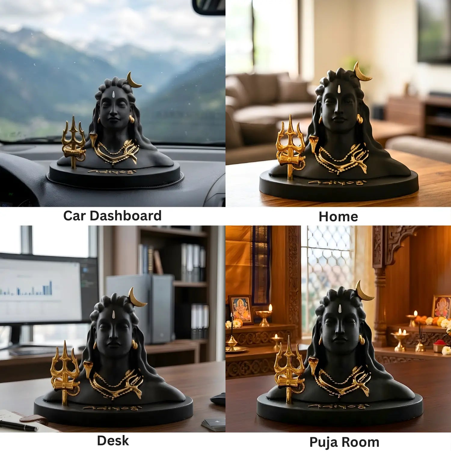 Upharkaro Lord Shiva Idol Statue with Trishul 5.5 Inch Black Gold Shiva Murti for Home Decor Office Desk & Pooja Room Upharkaro