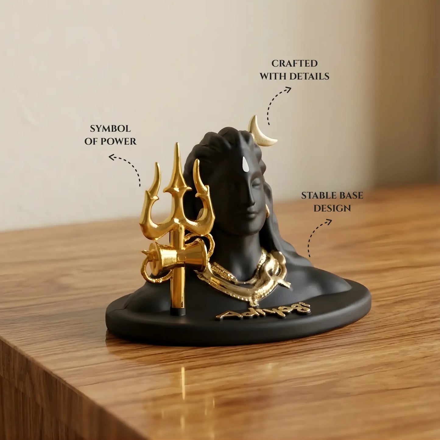 Upharkaro Mini Lord Shiva Idol with Trishul 4 Inch Black Gold Shiva Murti for Home Decor Car Dashboard Office Desk & Pooja Room Upharkaro