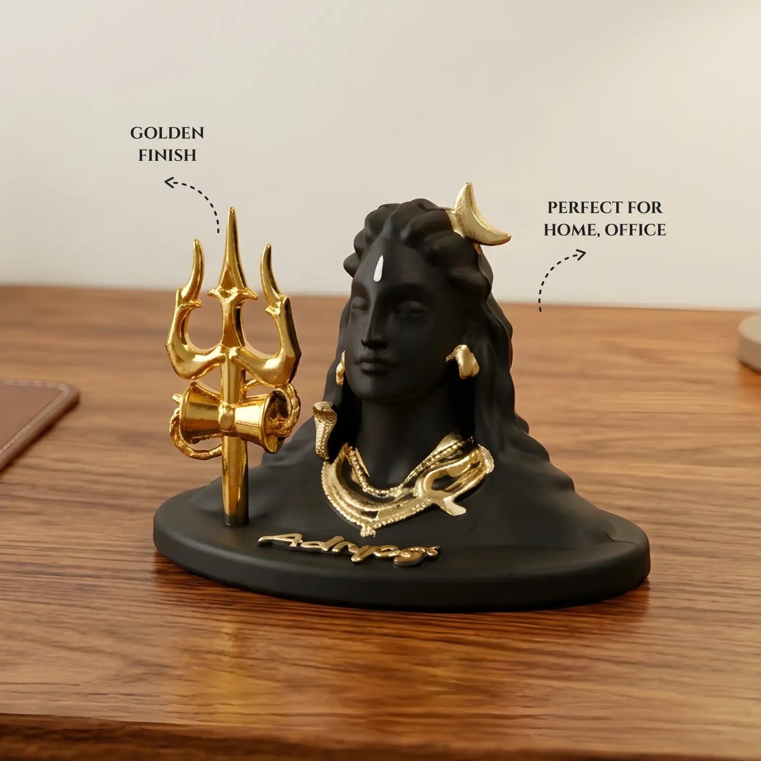 Upharkaro Mini Lord Shiva Idol with Trishul 4 Inch Black Gold Shiva Murti for Home Decor Car Dashboard Office Desk & Pooja Room Upharkaro