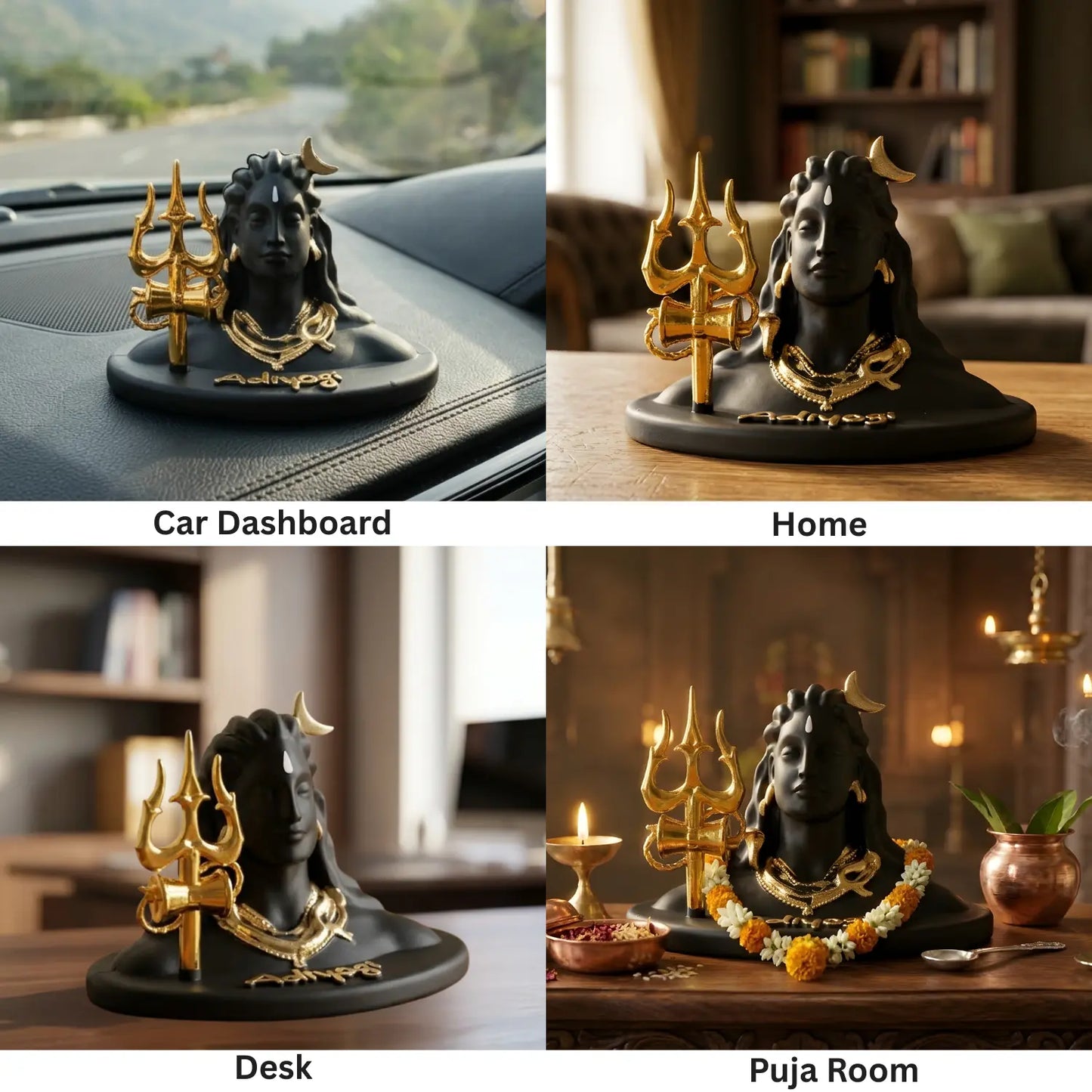 Upharkaro Mini Lord Shiva Idol with Trishul 4 Inch Black Gold Shiva Murti for Home Decor Car Dashboard Office Desk & Pooja Room Upharkaro