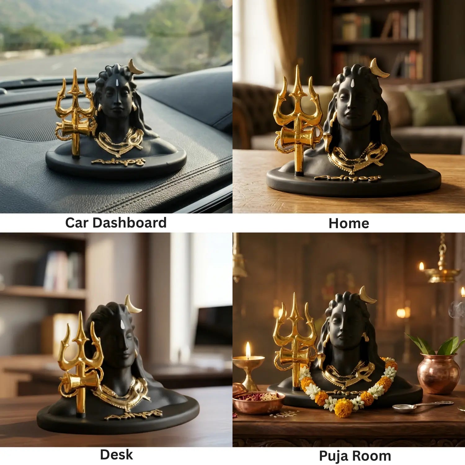 Upharkaro Mini Lord Shiva Idol with Trishul 4 Inch Black Gold Shiva Murti for Home Decor Car Dashboard Office Desk & Pooja Room Upharkaro