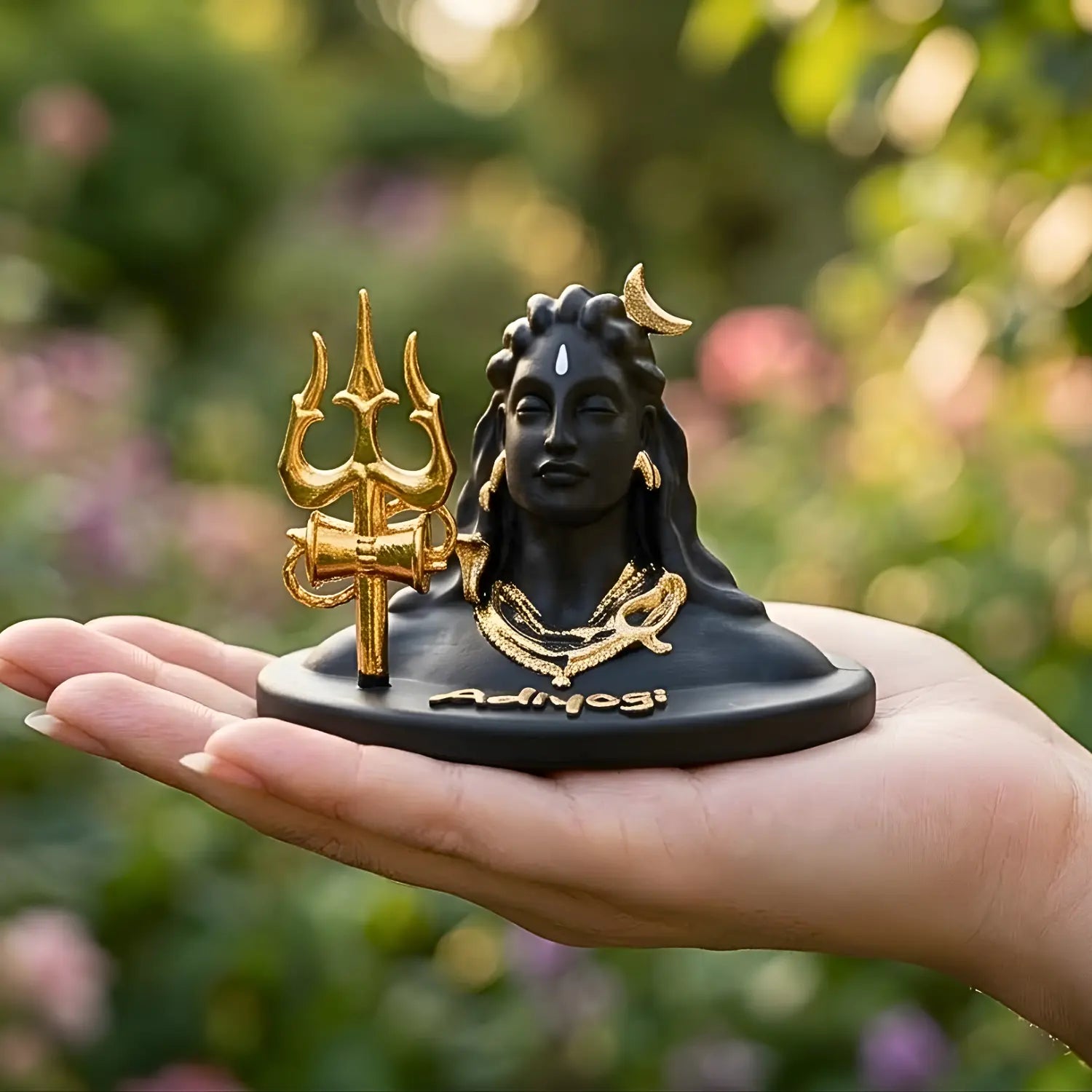Upharkaro Mini Lord Shiva Idol with Trishul 4 Inch Black Gold Shiva Murti for Home Decor Car Dashboard Office Desk & Pooja Room Upharkaro