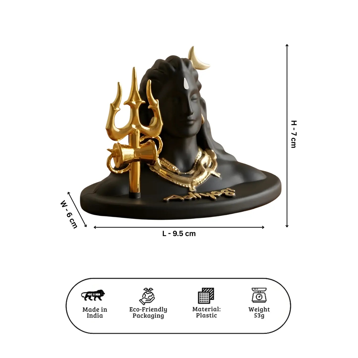 Upharkaro Mini Lord Shiva Idol with Trishul 4 Inch Black Gold Shiva Murti for Home Decor Car Dashboard Office Desk & Pooja Room Upharkaro