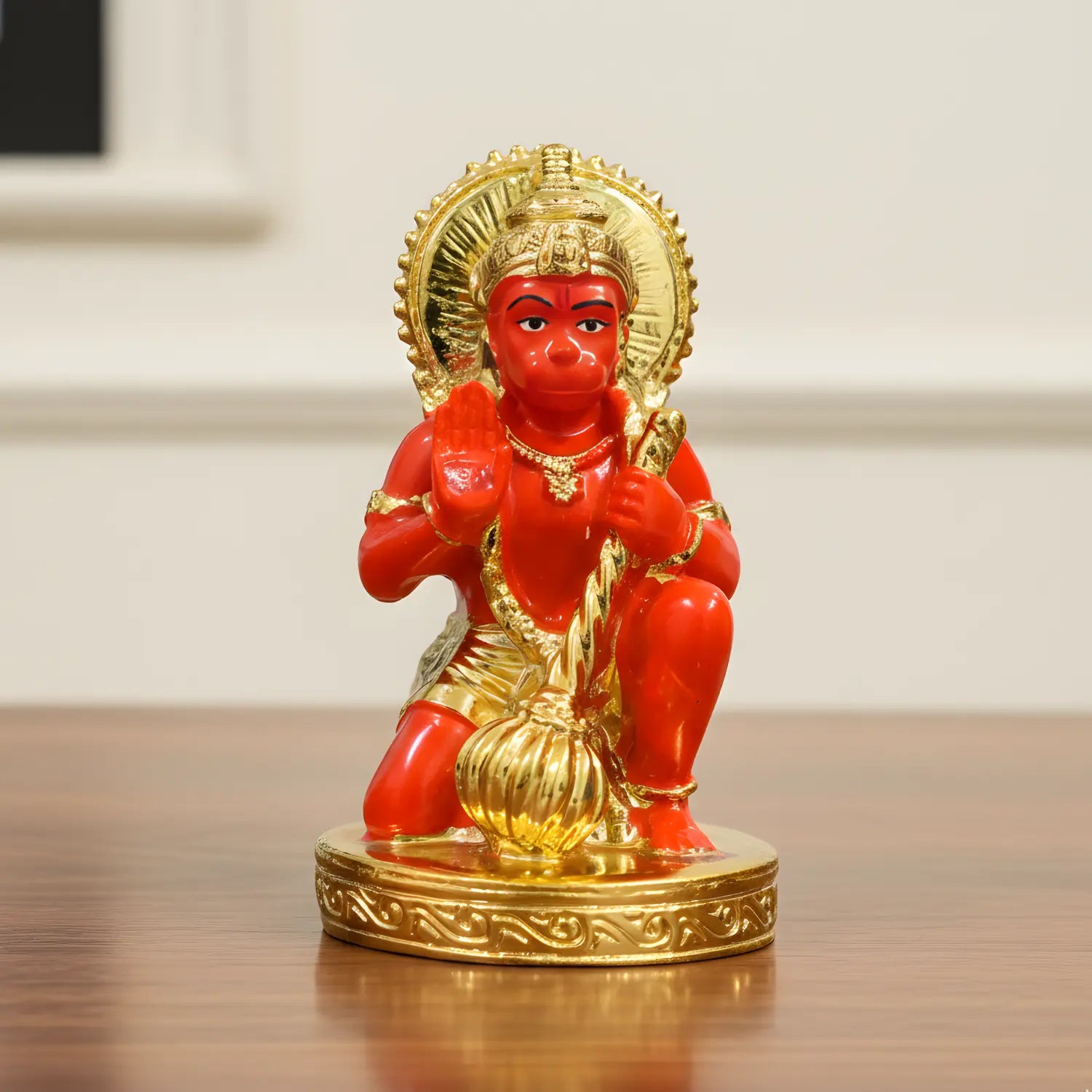 Upharkaro Red & Gold Finish Lord Hanuman Idol (7.5 cm) – Resin Bajrangbali Murti for Car Dashboard, Home Temple & Office Desk | Spiritual Gift for Protection & Strength