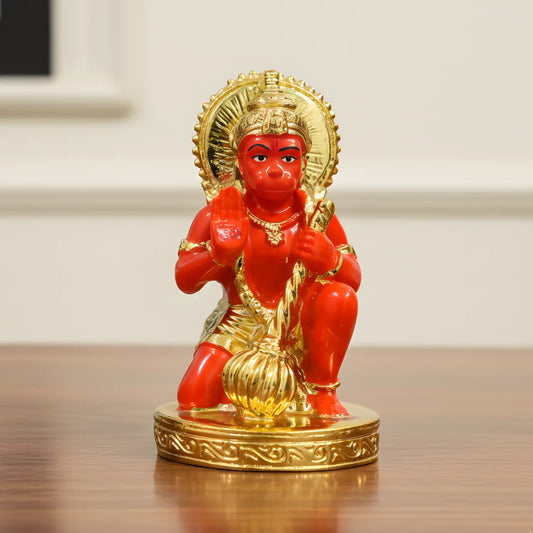 Upharkaro Red & Gold Finish Lord Hanuman Idol (7.5 cm) – Resin Bajrangbali Murti for Car Dashboard, Home Temple & Office Desk | Spiritual Gift for Protection & Strength