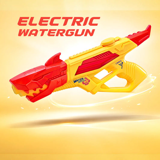 Red and yellow electric watergun on a yellow background with 'Electric Watergun' text.