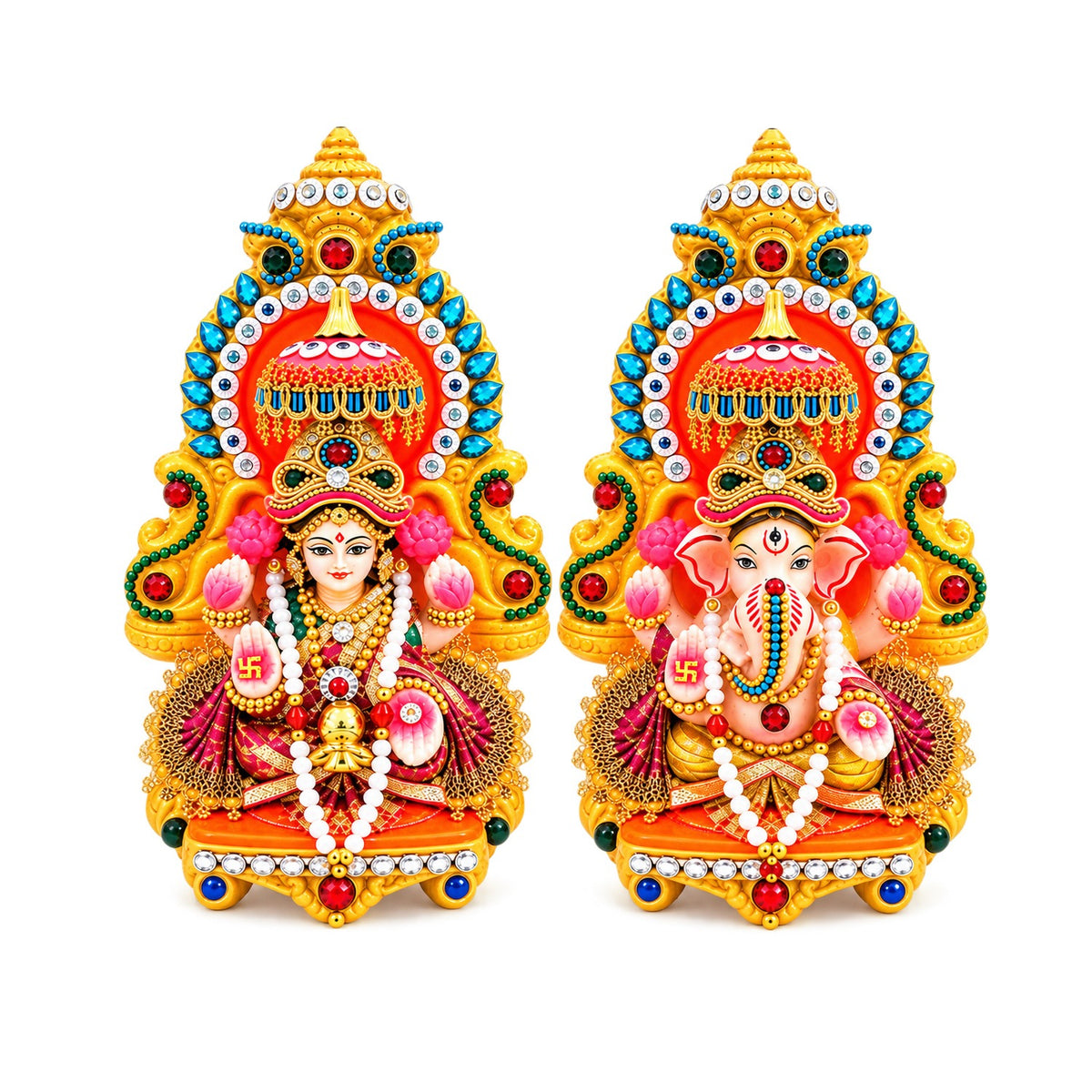 Decorative Terracotta Clay Lakshmi Ganesh Idol Set – 6 Inch Handcrafted Eco-Friendly Diwali Murti for Pooja & Home Decor by Upharkaro