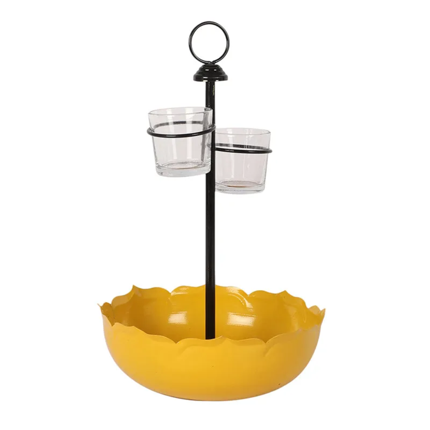 Premium Yellow Multi-Tier Iron Serving Platter Bowl and Glass Set with Central Stand
