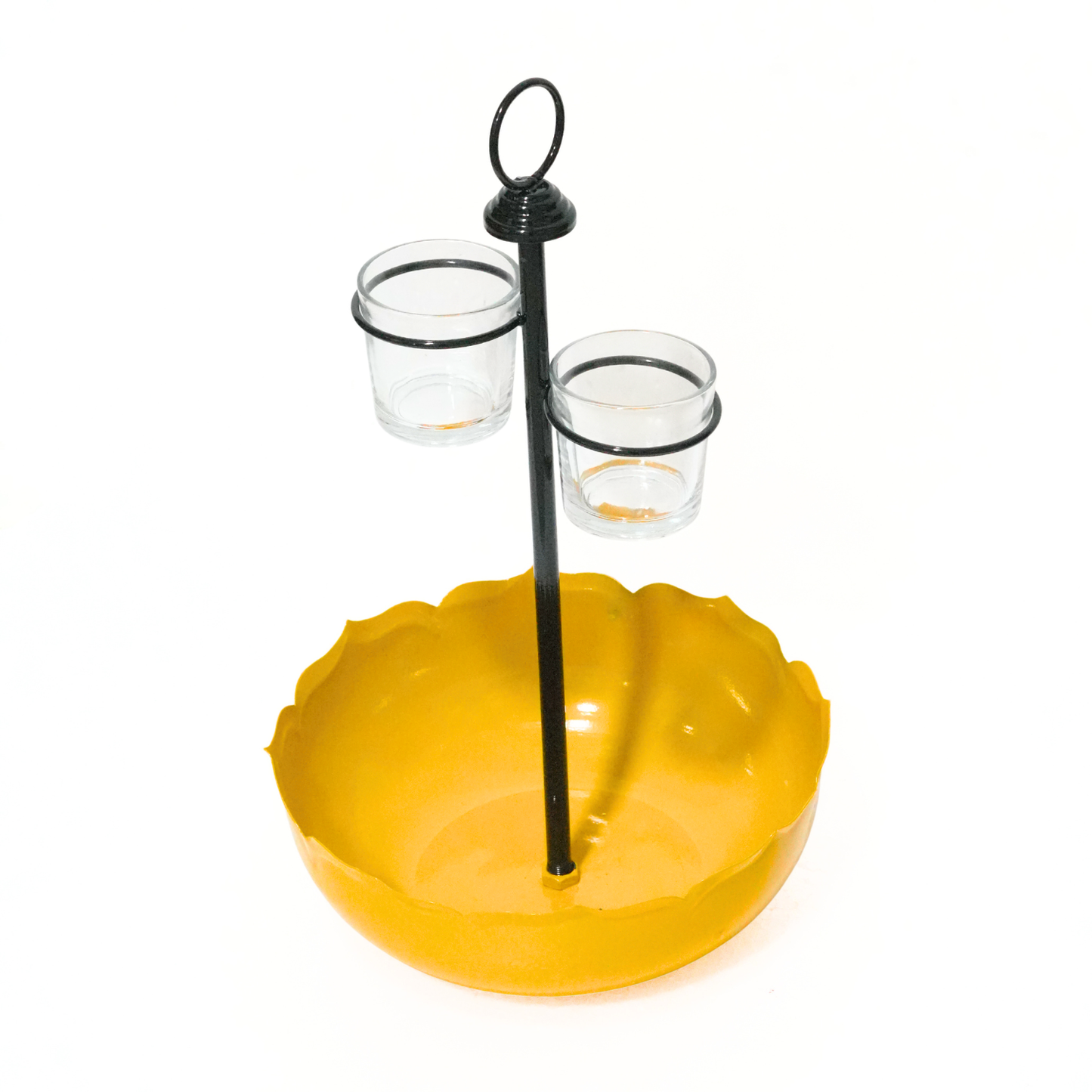 Premium Yellow Multi-Tier Iron Serving Platter Bowl and Glass Set with Central Stand