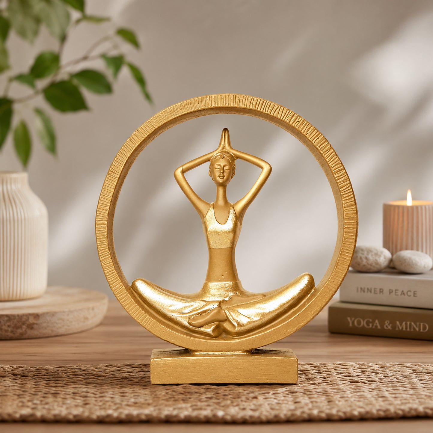 Upharkaro Golden Yoga Meditation Lady Statue Resin Figurine for Home Decor Office Desk Living Room & Meditation Space