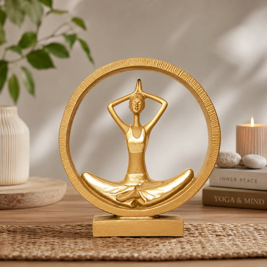 Upharkaro Golden Yoga Meditation Lady Statue Resin Figurine for Home Decor Office Desk Living Room & Meditation Space